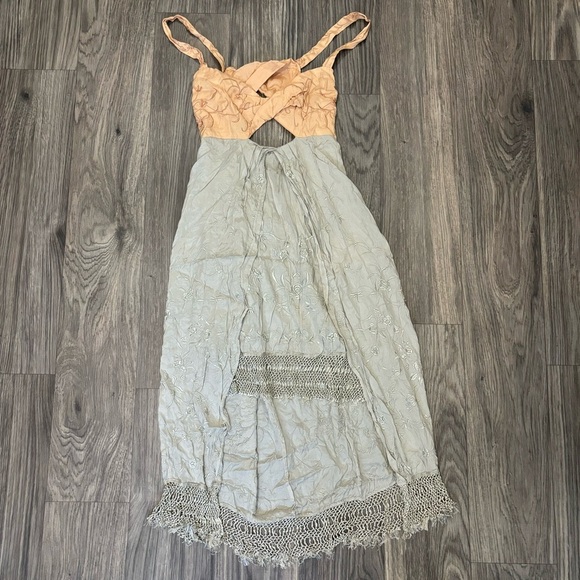 Free People Love Me Not Embroidered Fringe Cutout Midi Dress - Picture 4 of 7